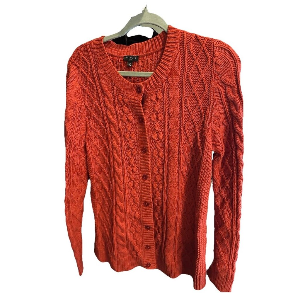 Talbots Women's Orange Knit Cardigan Sweater Size XL